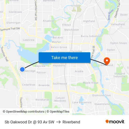 Sb Oakwood Dr @ 93 Av SW to Riverbend map