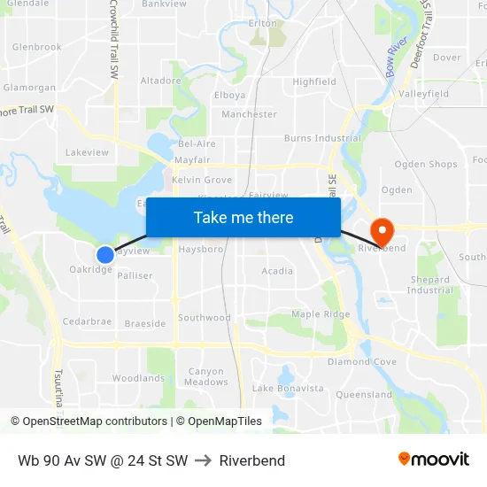 Wb 90 Av SW @ 24 St SW to Riverbend map