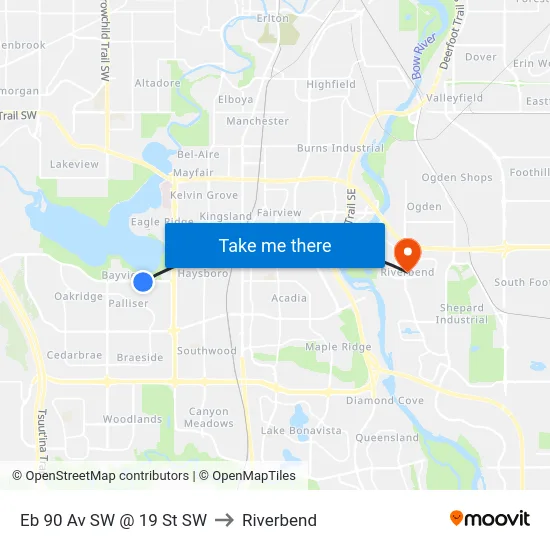 Eb 90 Av SW @ 19 St SW to Riverbend map