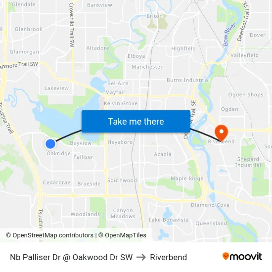 Nb Palliser Dr @ Oakwood Dr SW to Riverbend map