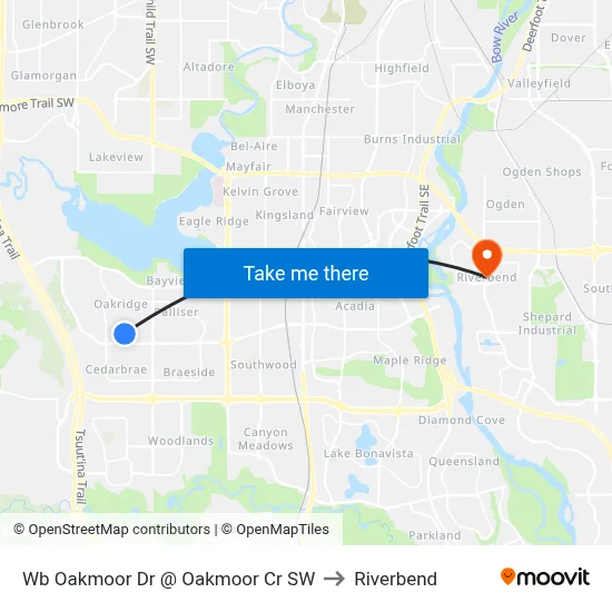 Wb Oakmoor Dr @ Oakmoor Cr SW to Riverbend map