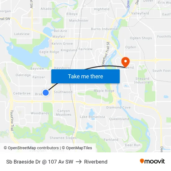 Sb Braeside Dr @ 107 Av SW to Riverbend map