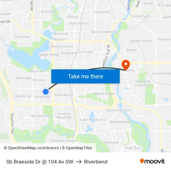Sb Braeside Dr @ 104 Av SW to Riverbend map