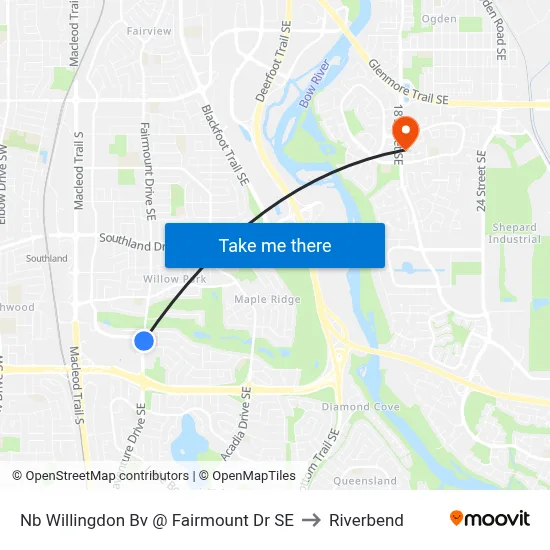 Nb Willingdon Bv @ Fairmount Dr SE to Riverbend map