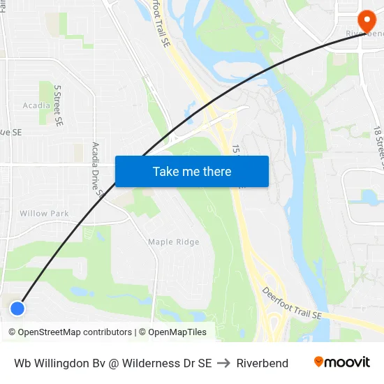 Wb Willingdon Bv @ Wilderness Dr SE to Riverbend map