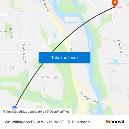 Wb Willingdon Bv @ Wilkes Rd SE to Riverbend map