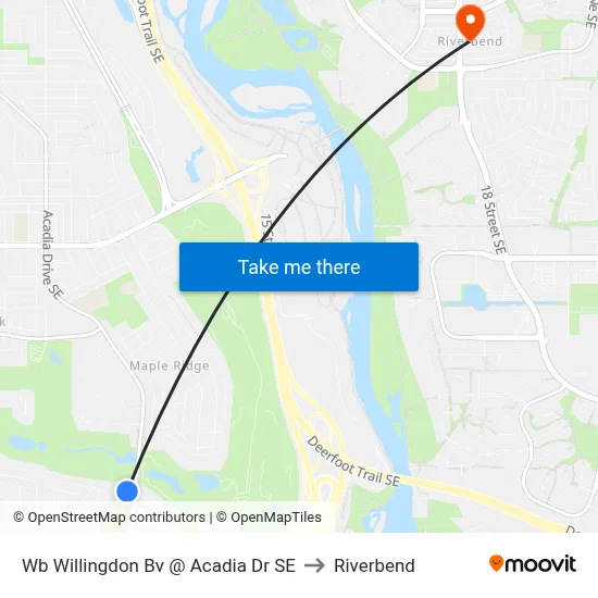 Wb Willingdon Bv @ Acadia Dr SE to Riverbend map