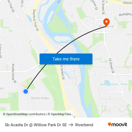Sb Acadia Dr @ Williow Park Dr SE to Riverbend map