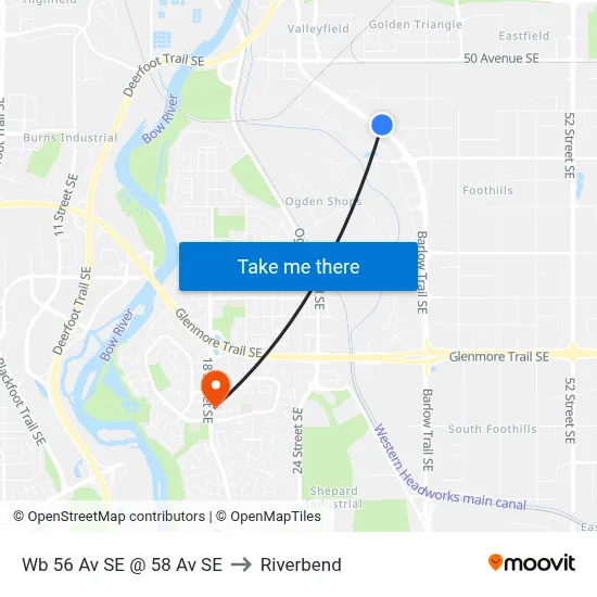 Wb 56 Av SE @ 58 Av SE to Riverbend map