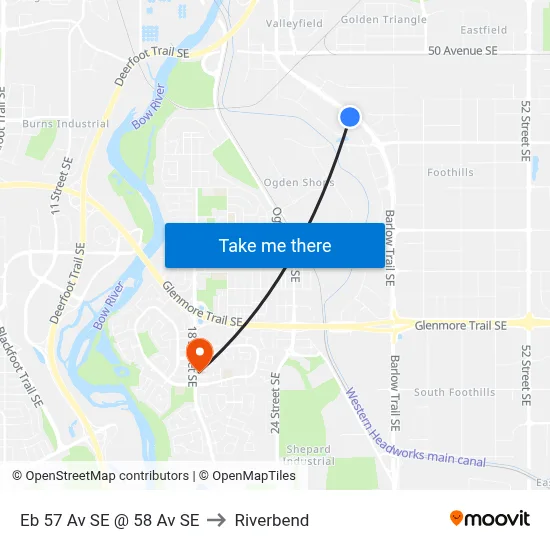 Eb 57 Av SE @ 58 Av SE to Riverbend map