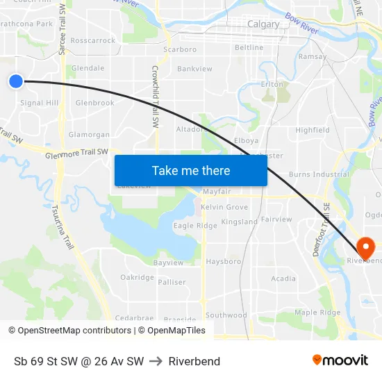 Sb 69 St SW @ 26 Av SW to Riverbend map