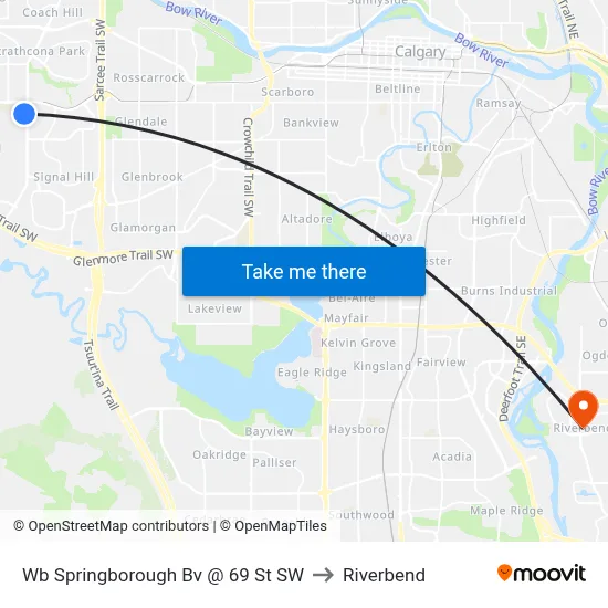Wb Springborough Bv @ 69 St SW to Riverbend map