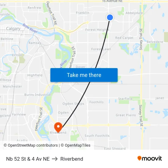 Nb 52 St & 4 Av NE to Riverbend map