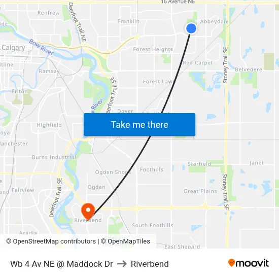 Wb 4 Av NE @ Maddock Dr to Riverbend map