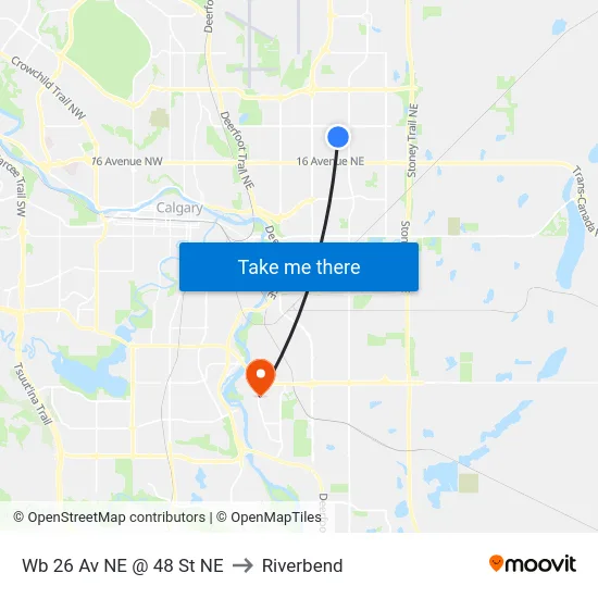 Wb 26 Av NE @ 48 St NE to Riverbend map