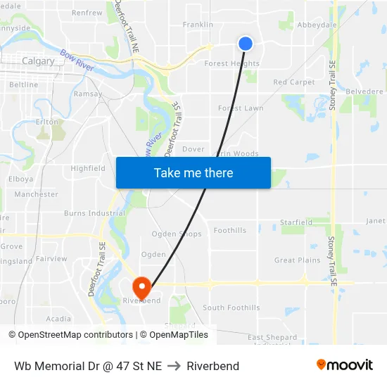 Wb Memorial Dr @ 47 St NE to Riverbend map