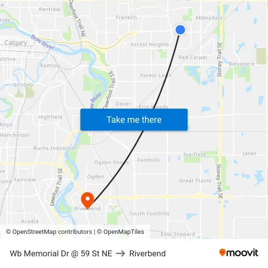 Wb Memorial Dr @ 59 St NE to Riverbend map