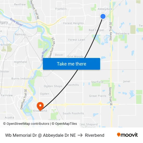 Wb Memorial Dr @ Abbeydale Dr NE to Riverbend map