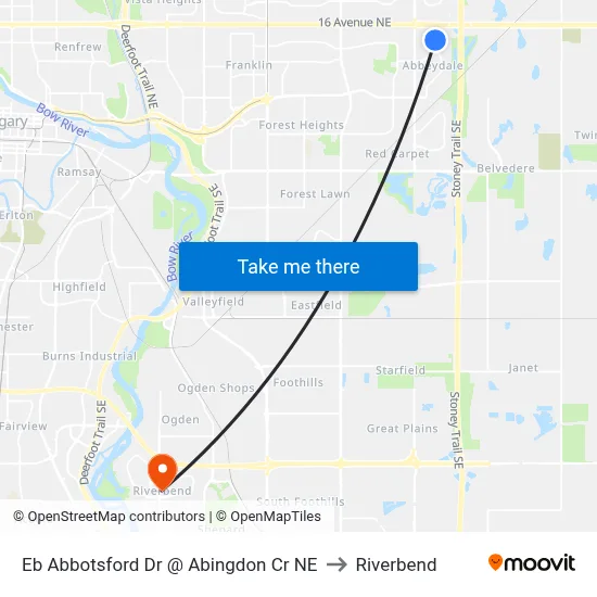 Eb Abbotsford Dr @ Abingdon Cr NE to Riverbend map