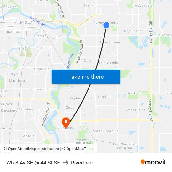 Wb 8 Av SE @ 44 St SE to Riverbend map