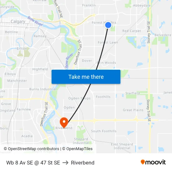 Wb 8 Av SE @ 47 St SE to Riverbend map