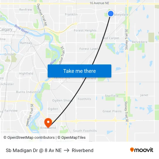 Sb Madigan Dr @ 8 Av NE to Riverbend map