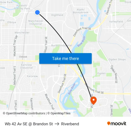 Wb 42 Av SE @ Brandon St to Riverbend map