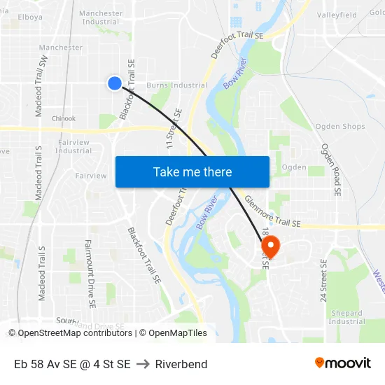 Eb 58 Av SE @ 4 St SE to Riverbend map