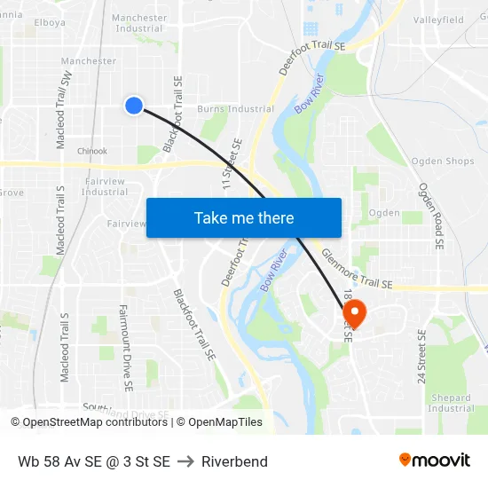 Wb 58 Av SE @ 3 St SE to Riverbend map