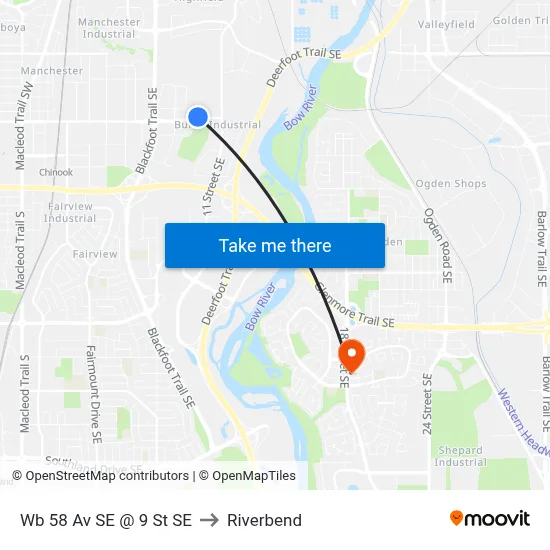 Wb 58 Av SE @ 9 St SE to Riverbend map