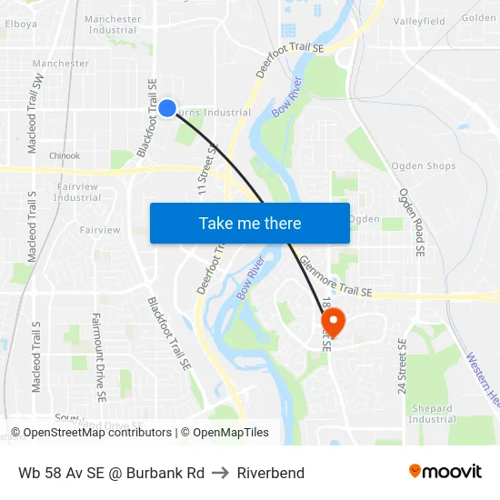Wb 58 Av SE @ Burbank Rd to Riverbend map