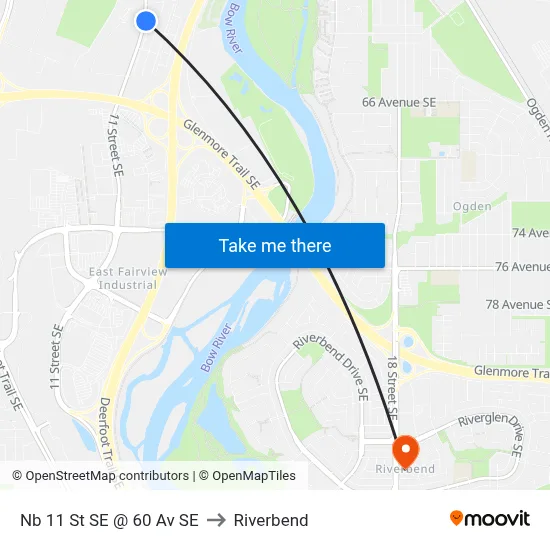 Nb 11 St SE @ 60 Av SE to Riverbend map