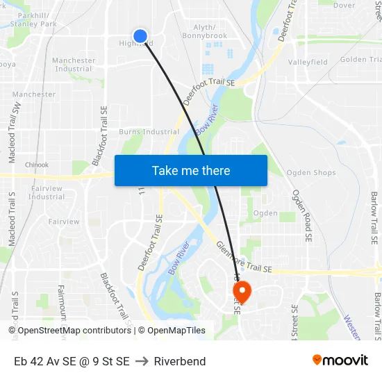 Eb 42 Av SE @ 9 St SE to Riverbend map