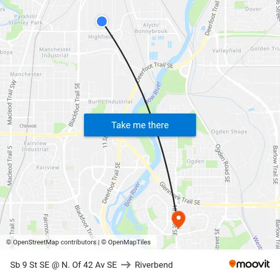 Sb 9 St SE @ N. Of 42 Av SE to Riverbend map