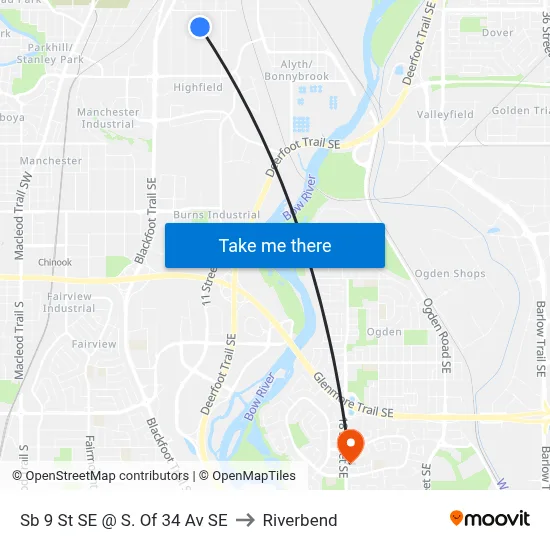 Sb 9 St SE @ S. Of 34 Av SE to Riverbend map