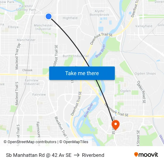 Sb Manhattan Rd @ 42 Av SE to Riverbend map