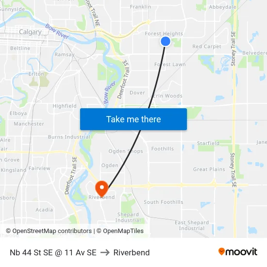 Nb 44 St SE @ 11 Av SE to Riverbend map
