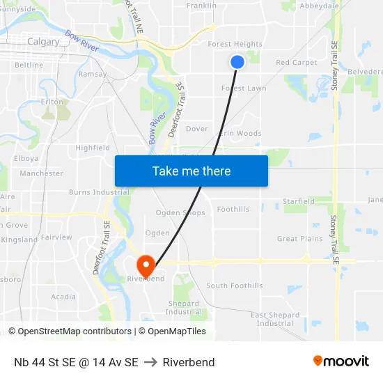 Nb 44 St SE @ 14 Av SE to Riverbend map