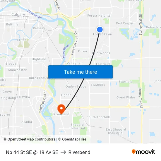 Nb 44 St SE @ 19 Av SE to Riverbend map