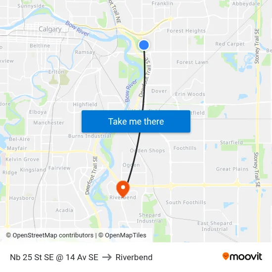 Nb 25 St SE @ 14 Av SE to Riverbend map