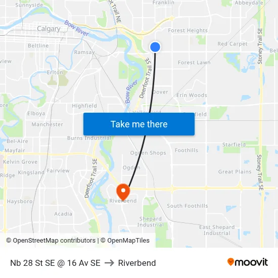 Nb 28 St SE @ 16 Av SE to Riverbend map