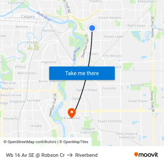 Wb 16 Av SE @ Robson Cr to Riverbend map