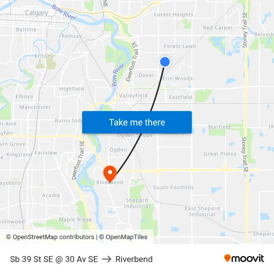 Sb 39 St SE @ 30 Av SE to Riverbend map