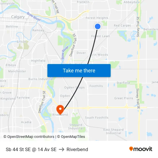Sb 44 St SE @ 14 Av SE to Riverbend map