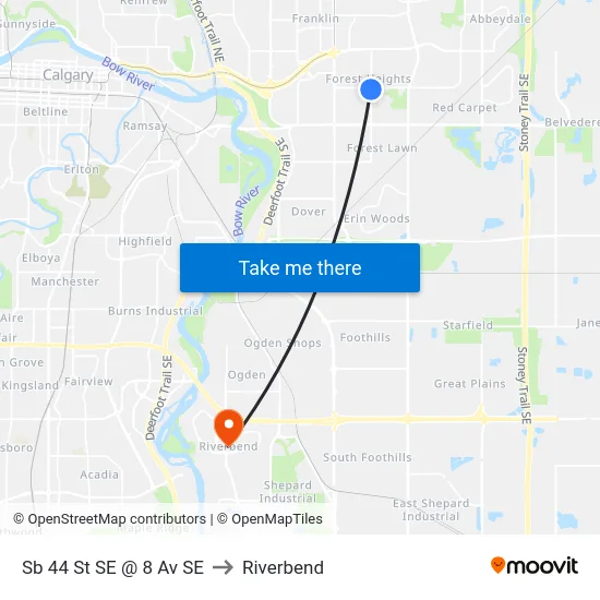 Sb 44 St SE @ 8 Av SE to Riverbend map