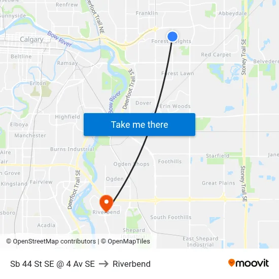 Sb 44 St SE @ 4 Av SE to Riverbend map