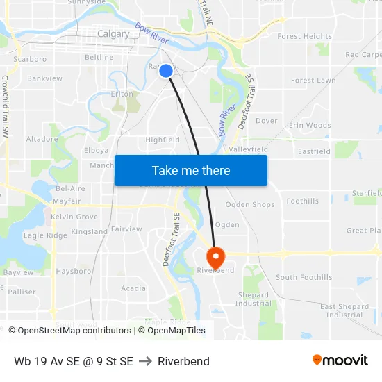Wb 19 Av SE @ 9 St SE to Riverbend map