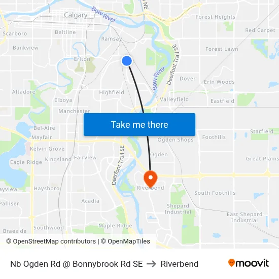 Nb Ogden Rd @ Bonnybrook Rd SE to Riverbend map