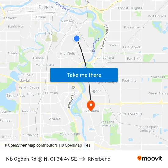 Nb Ogden Rd @ N. Of 34 Av SE to Riverbend map