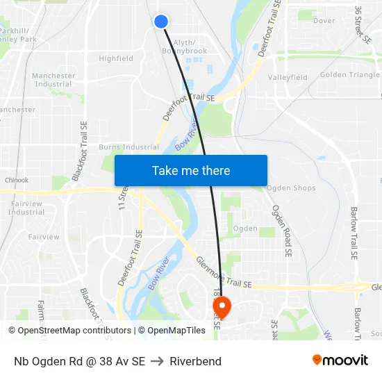 Nb Ogden Rd @ 38 Av SE to Riverbend map